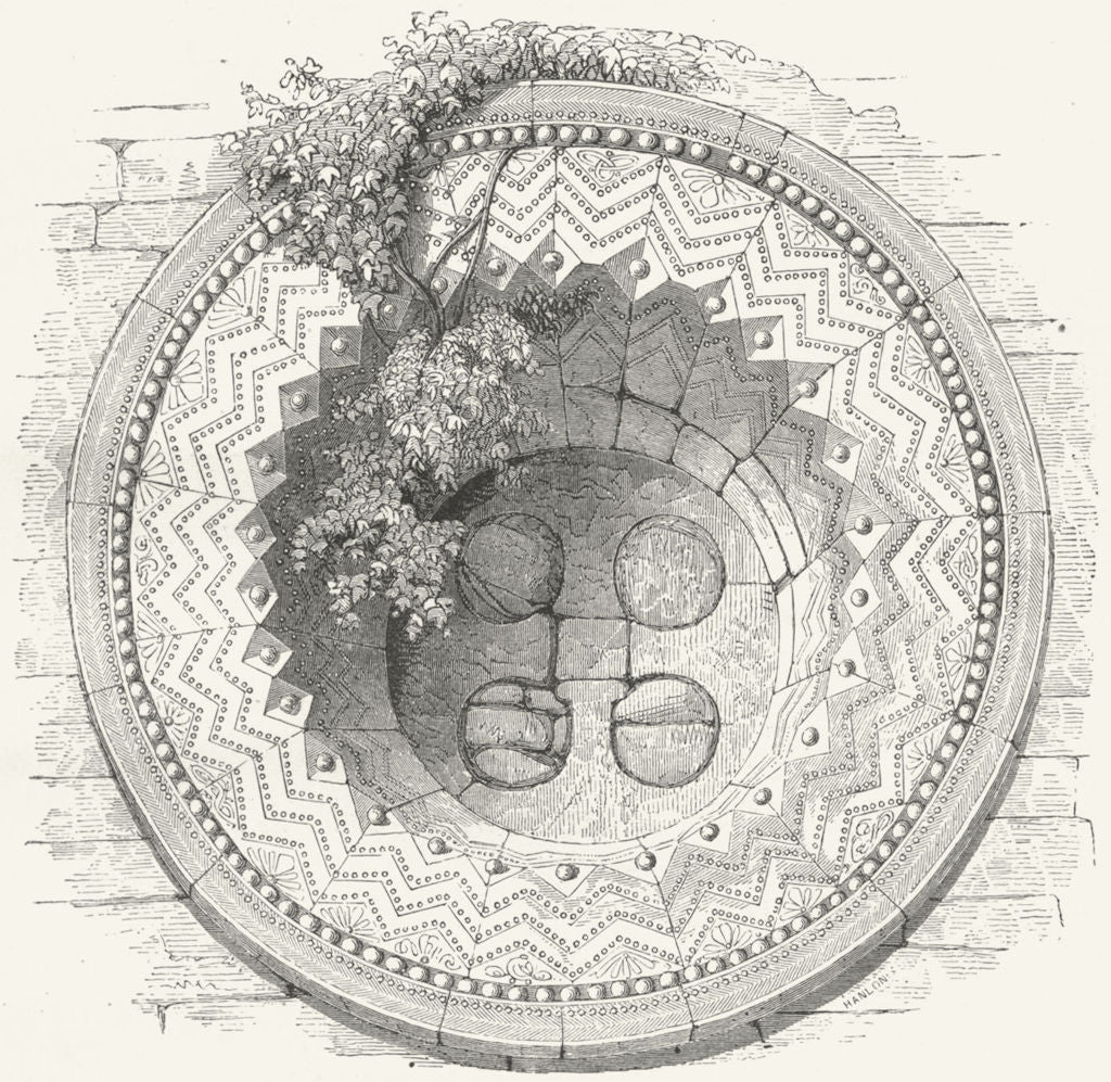 TULLAMORE. old Circular widow, Church Rathain 1888 antique print picture